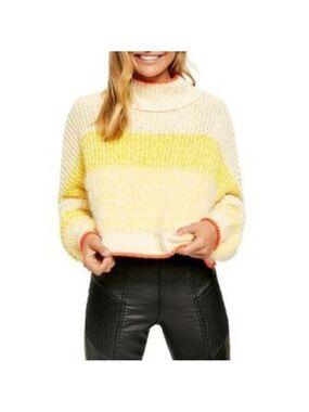 Free People Women's Sunbrite Marled Cable Knit Turtleneck Sweater, NWOT